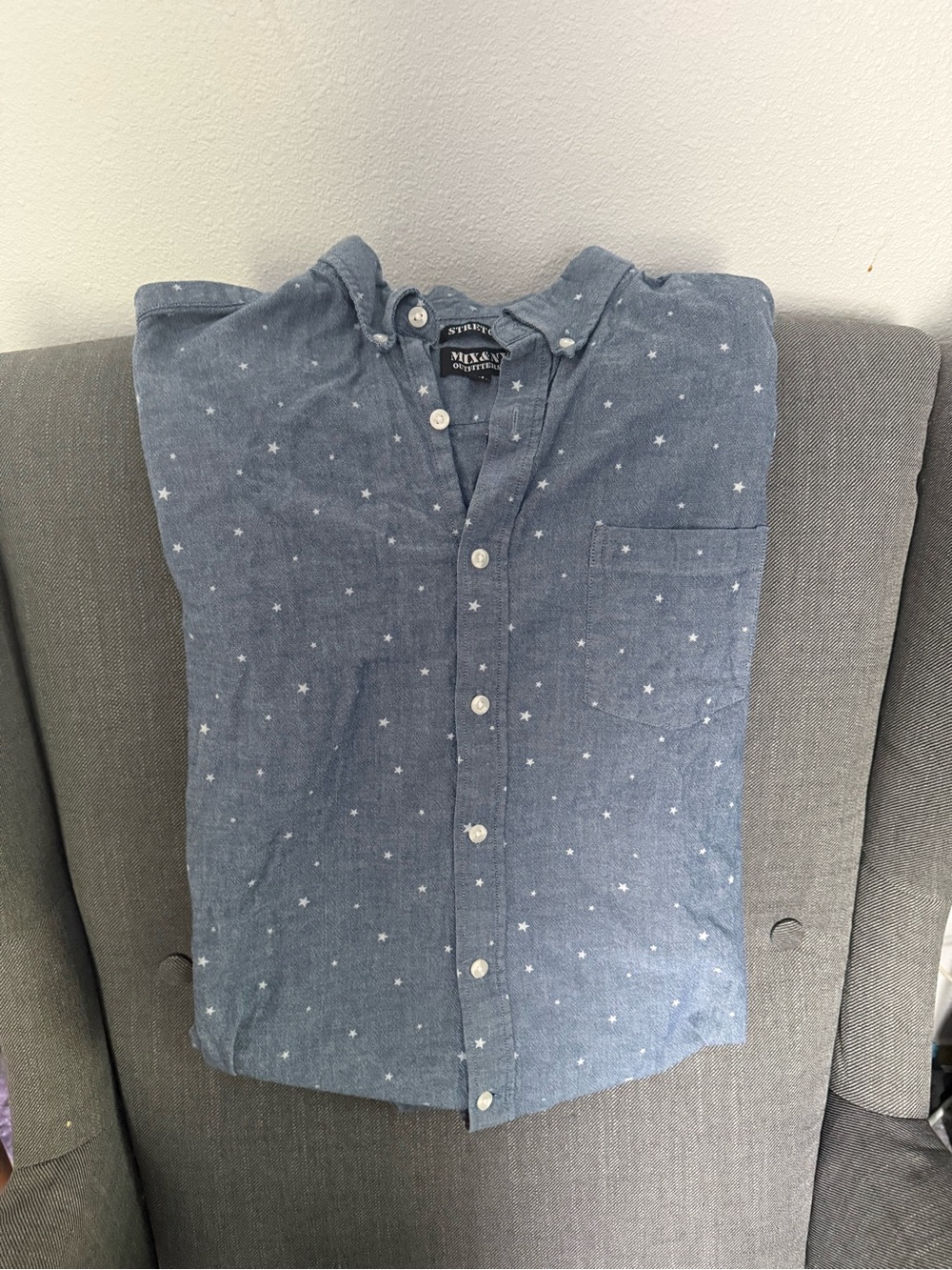 Blue Star-Print Men's Button-Up Shirt